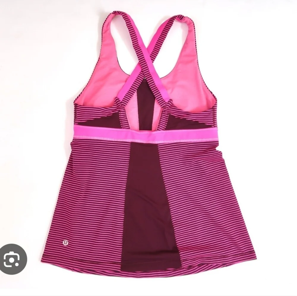 Lululemon Stuff Your Bra Tank  Size 6 Plum Pink Hyper Stripe Raspberry Glo●
